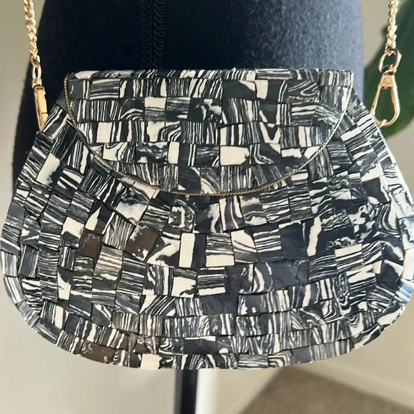 RAMLA Handbags - RAMLA Black and White Mosaic Handmade
Shoulder Crossbody Bag Clutch